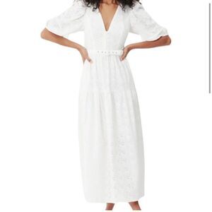 NICHOLAS Celie White Eyelet Tiered Midi Dress Size 6